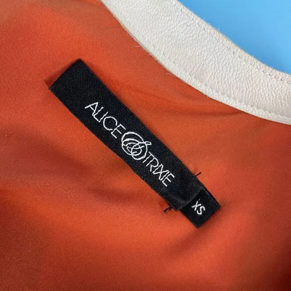 Alice‎ &amp; Trixie Dress Sz XS Silk Leather Trim 60s 70s Festival Groovy Funky Y2K