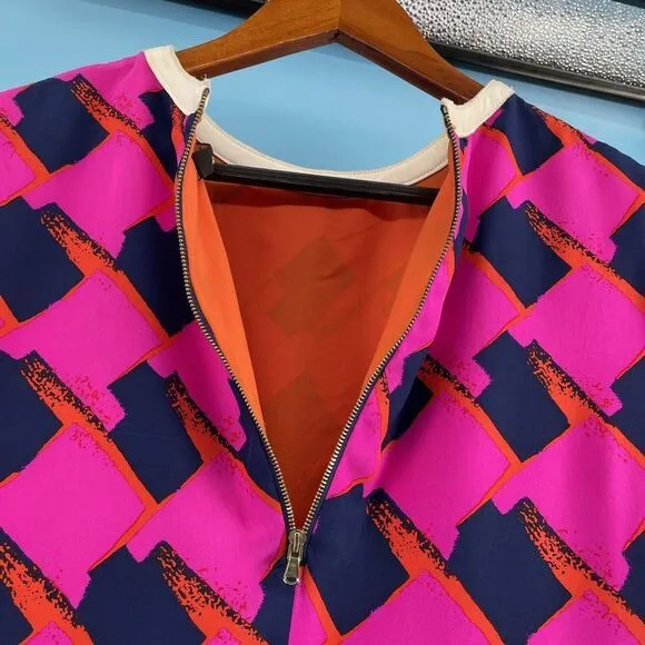 Alice‎ &amp; Trixie Dress Sz XS Silk Leather Trim 60s 70s Festival Groovy Funky Y2K