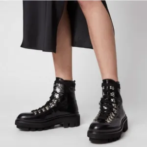 All Saints Black Combat Moto Boots with Chunky Sole