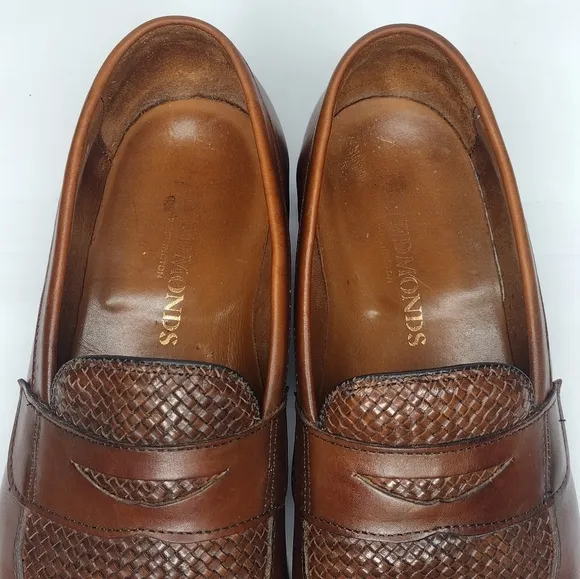 Allen Edmonds Lake Forest Leather Brown Weave Chili Penny Slip On Loafers