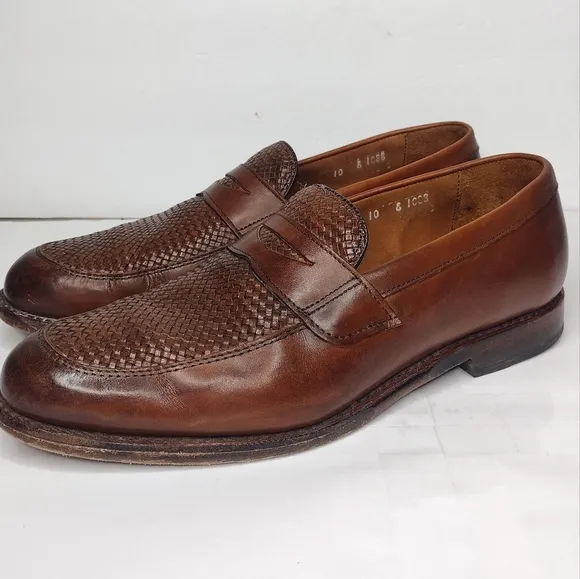 Allen Edmonds Lake Forest Leather Brown Weave Chili Penny Slip On Loafers
