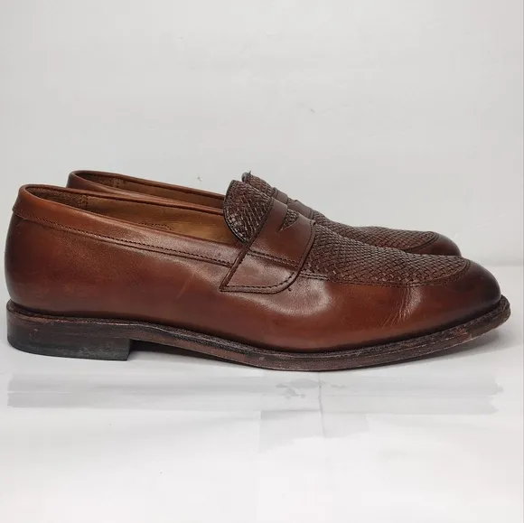 Allen Edmonds Lake Forest Leather Brown Weave Chili Penny Slip On Loafers
