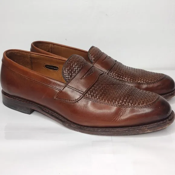 Allen Edmonds Lake Forest Leather Brown Weave Chili Penny Slip On Loafers