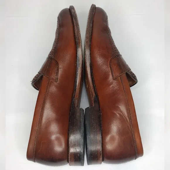 Allen Edmonds Lake Forest Leather Brown Weave Chili Penny Slip On Loafers