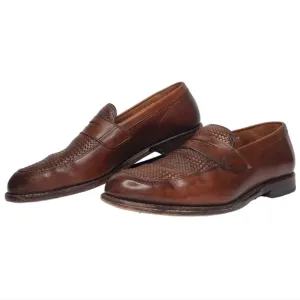 Allen Edmonds Lake Forest Leather Brown Weave Chili Penny Slip On Loafers