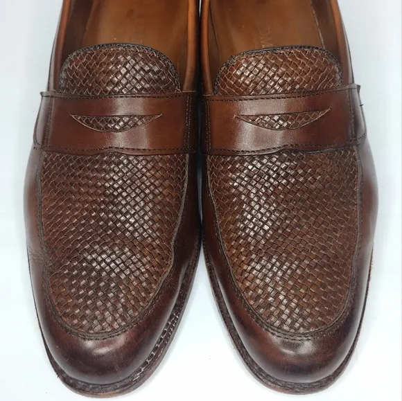Allen Edmonds Lake Forest Leather Brown Weave Chili Penny Slip On Loafers