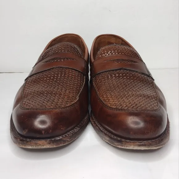 Allen Edmonds Lake Forest Leather Brown Weave Chili Penny Slip On Loafers