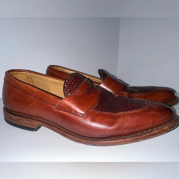 Allen Edmonds Leyland Woven Leather Slip-on Penny Loafers Burnished Brown 8.5