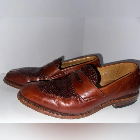 Allen Edmonds Leyland Woven Leather Slip-on Penny Loafers Burnished Brown 8.5