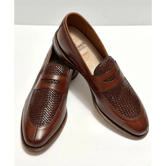 Allen Edmonds Leyland Woven Penny Loafers Split Toe Leather Shoes Brown 9