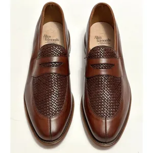 Allen Edmonds Leyland Woven Penny Loafers Split Toe Leather Shoes Brown 9
