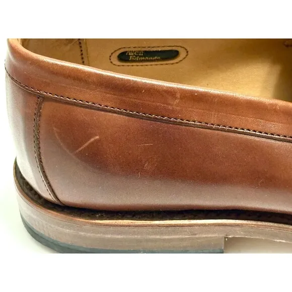 Allen Edmonds Leyland Woven Penny Loafers Split Toe Leather Shoes Brown 9