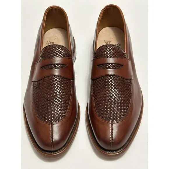 Allen Edmonds Leyland Woven Penny Loafers Split Toe Leather Shoes Brown 9