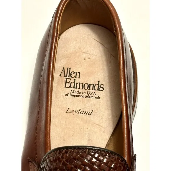 Allen Edmonds Leyland Woven Penny Loafers Split Toe Leather Shoes Brown 9