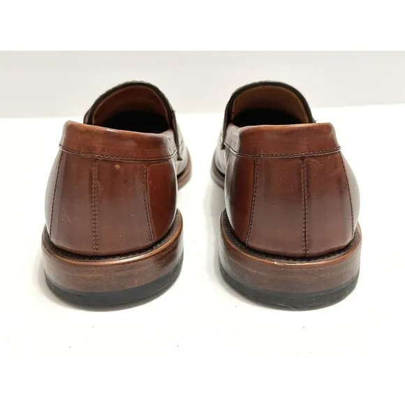 Allen Edmonds Leyland Woven Penny Loafers Split Toe Leather Shoes Brown 9