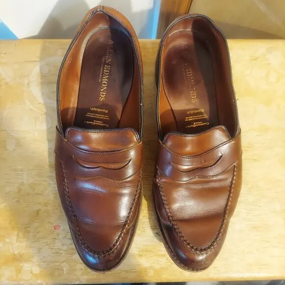 Allen Edmonds Randolph Men's US 15 E Brown Leather Bench Welt Penny Loafers