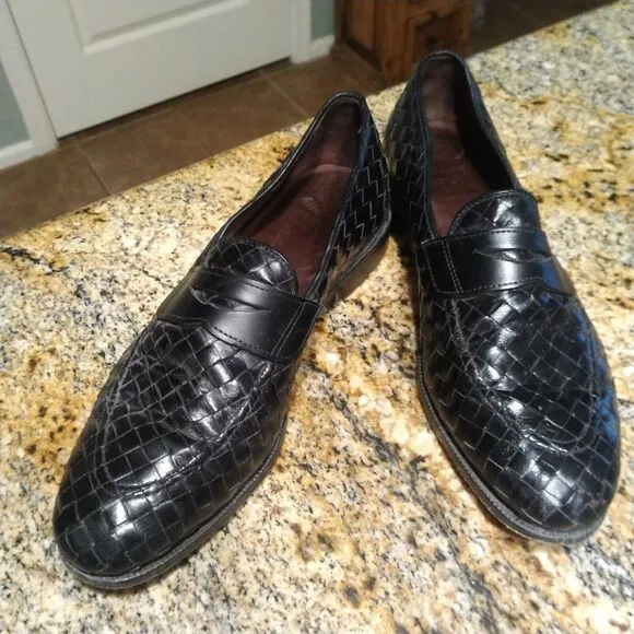 Allen Edmonds Sarasota 1072 Black Leather Weave Penny Loafers Slip On Men's 9.5B