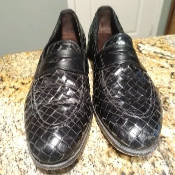 Allen Edmonds Sarasota 1072 Black Leather Weave Penny Loafers Slip On Men's 9.5B