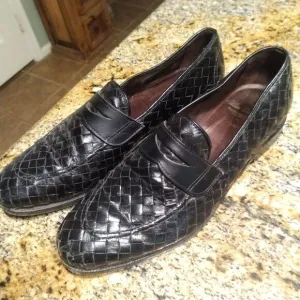 Allen Edmonds Sarasota 1072 Black Leather Weave Penny Loafers Slip On Men's 9.5B