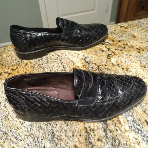 Allen Edmonds Sarasota 1072 Black Leather Weave Penny Loafers Slip On Men's 9.5B