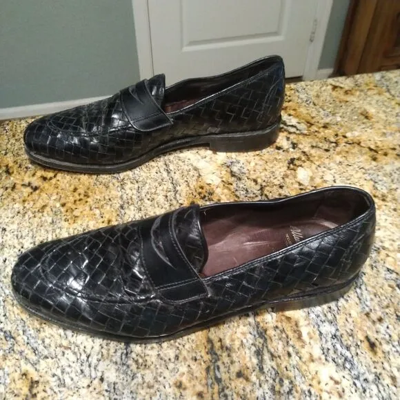 Allen Edmonds Sarasota 1072 Black Leather Weave Penny Loafers Slip On Men's 9.5B