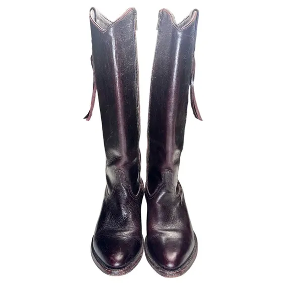 Allens | Women | Solid Cherry Leather Western Tassel Mid Calf Boots | Size 6.5 B