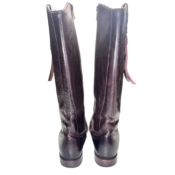 Allens | Women | Solid Cherry Leather Western Tassel Mid Calf Boots | Size 6.5 B