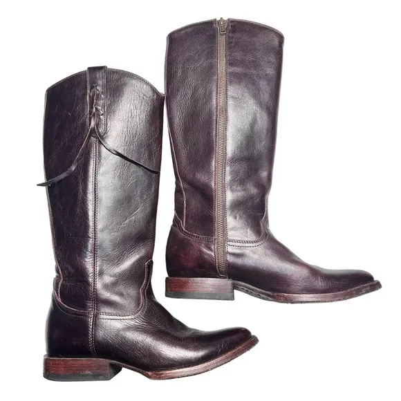Allens | Women | Solid Cherry Leather Western Tassel Mid Calf Boots | Size 6.5 B