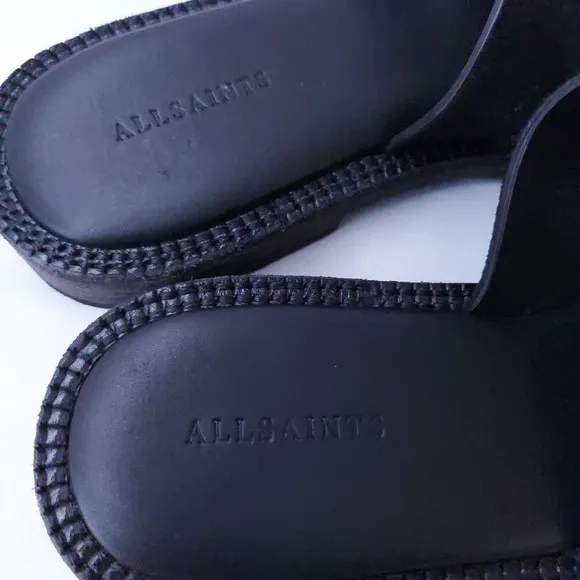 Allsaints Gianna Leather Sandals Black with Silver Tone Buckles US Women's Sz 6