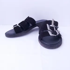 Allsaints Gianna Leather Sandals Black with Silver Tone Buckles US Women's Sz 6