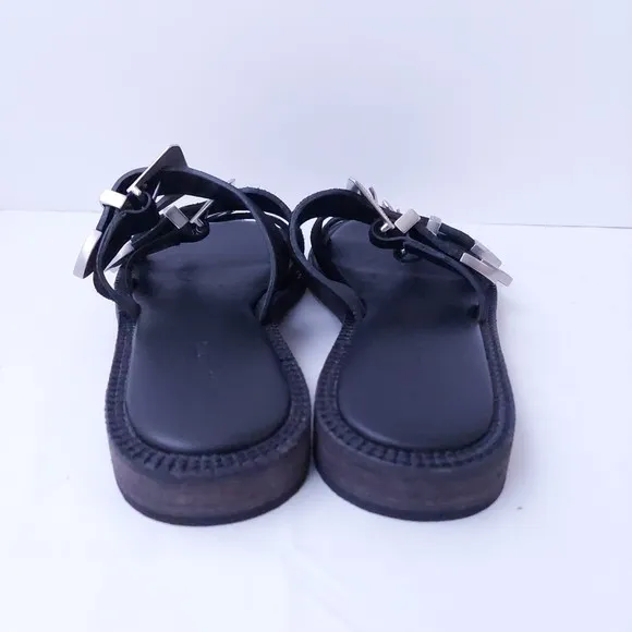 Allsaints Gianna Leather Sandals Black with Silver Tone Buckles US Women's Sz 6