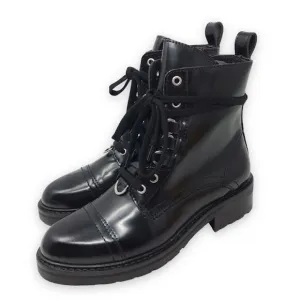 AllSaints Lira Leather Ankle Boots 7 Wrap-around Lace Up Zipper Womens Cargo