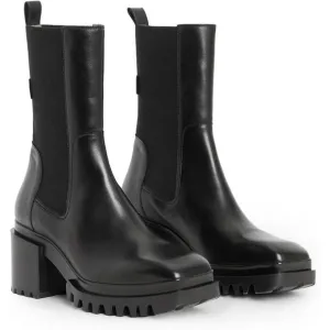 AllSaints Skarlet Boots Black Mid Calf Platform Leather Pull On Square Toe Sz 7