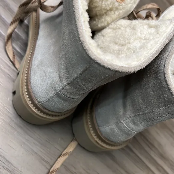 ALLSAINTS WANDA SUEDE COMBAT BOOTS SHEARLING LIND LUG SOLES 35=5