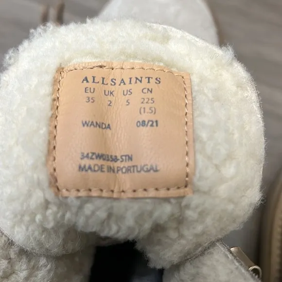 ALLSAINTS WANDA SUEDE COMBAT BOOTS SHEARLING LIND LUG SOLES 35=5