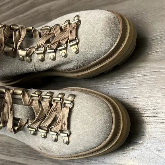 ALLSAINTS WANDA SUEDE COMBAT BOOTS SHEARLING LIND LUG SOLES 35=5