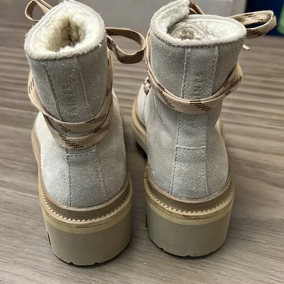 ALLSAINTS WANDA SUEDE COMBAT BOOTS SHEARLING LIND LUG SOLES 35=5