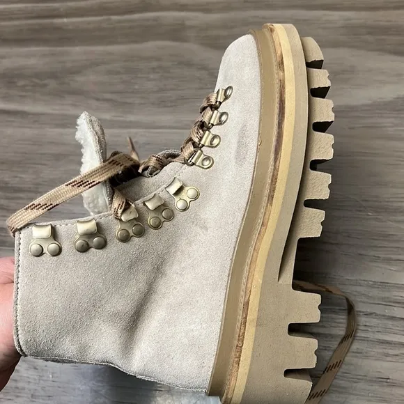ALLSAINTS WANDA SUEDE COMBAT BOOTS SHEARLING LIND LUG SOLES 35=5