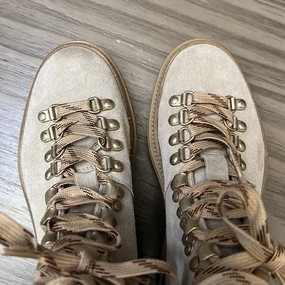 ALLSAINTS WANDA SUEDE COMBAT BOOTS SHEARLING LIND LUG SOLES 35=5