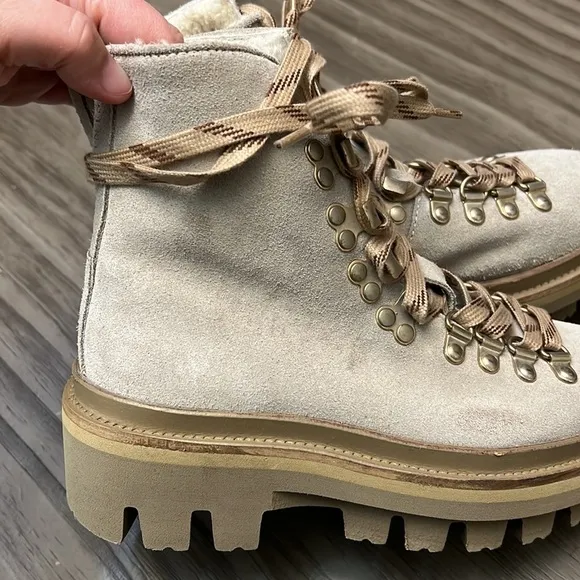 ALLSAINTS WANDA SUEDE COMBAT BOOTS SHEARLING LIND LUG SOLES 35=5