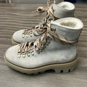 ALLSAINTS WANDA SUEDE COMBAT BOOTS SHEARLING LIND LUG SOLES 35=5