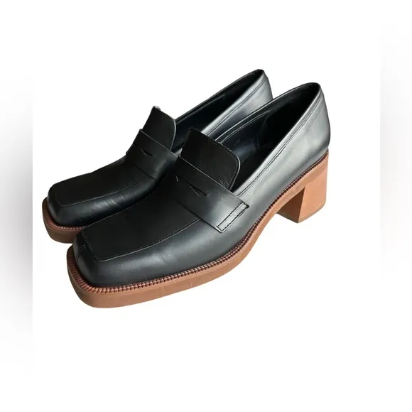 Alohas Block Heel Roxanne Black Leather Loafers
