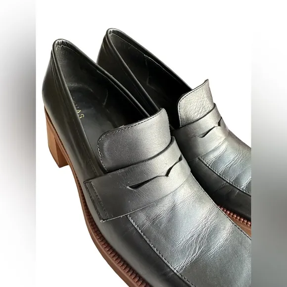 Alohas Block Heel Roxanne Black Leather Loafers
