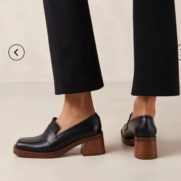 Alohas Block Heel Roxanne Black Leather Loafers
