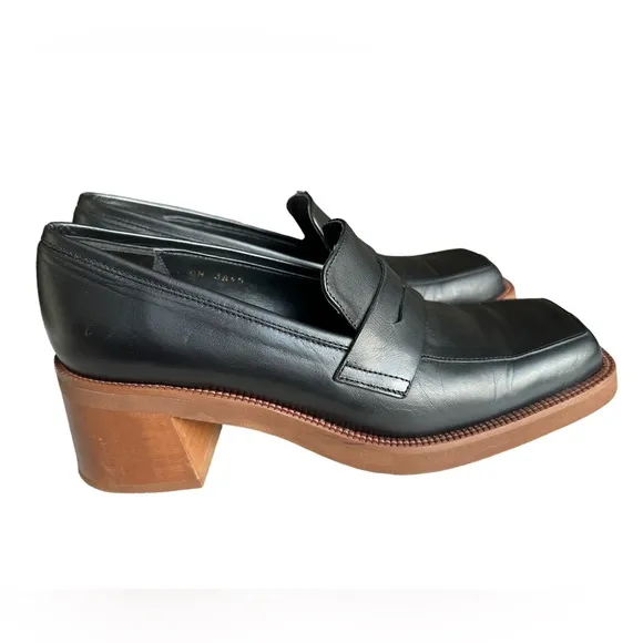Alohas Block Heel Roxanne Black Leather Loafers