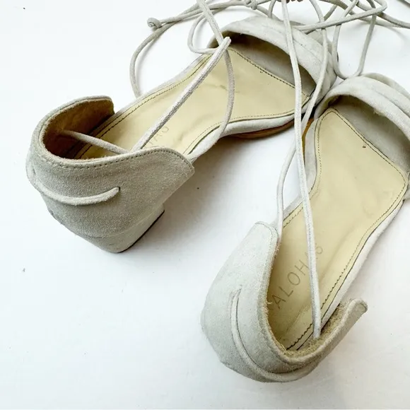 ALOHAS | Dakota Suede Lace Up Sandals in Ice White