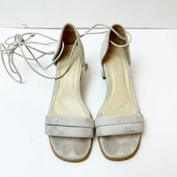 ALOHAS | Dakota Suede Lace Up Sandals in Ice White