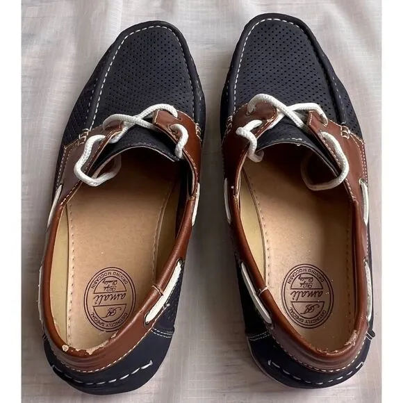Amali Men’s Driving Moccasin Perforated Navy Brown Cushioned Foot Loafers Sz 10