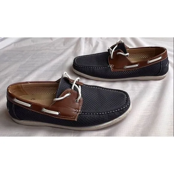 Amali Men’s Driving Moccasin Perforated Navy Brown Cushioned Foot Loafers Sz 10