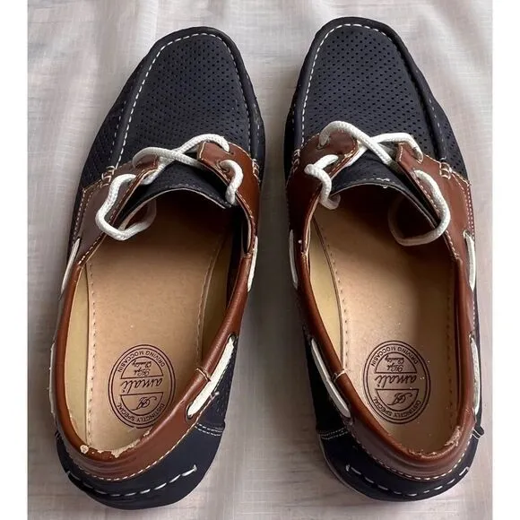 Amali Men’s Driving Moccasin Perforated Navy Brown Cushioned Foot Loafers Sz 10